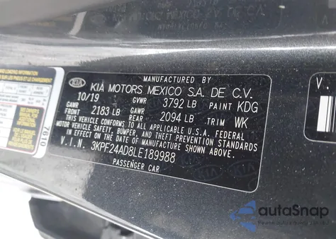 2020 Kia Forte Lxs из США, поврежденный, VIN 3KPF24AD8LE189988